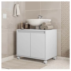 Gabinete Armário Para Banheiro Rodízios Clean Branco Caemmun