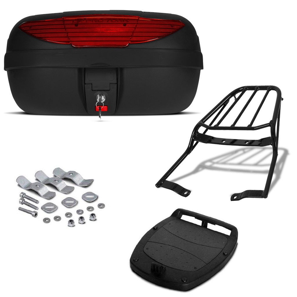 Kit Baú Bauleto 45 Litros Smart Box 2 + Bagageiro Sansão Moto Dafra Speed 150 2008 à 2015 Pro Tork