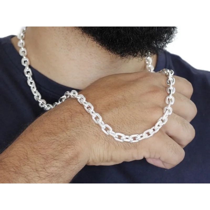 Cordão masculina corrente ou pulseiras BANHADO prata   bolinha fecho gaveta em Oferta na Shopee