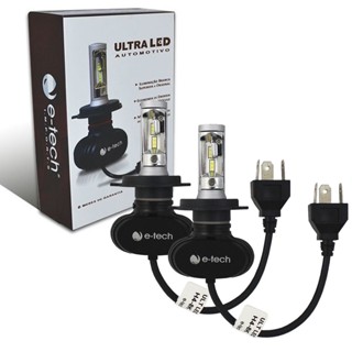 Par de Lâmpadas Super Led Encaixe H4 Tonalidade Branca 8000k 10 a 18V 3000 Lúmens Marca E-Tech