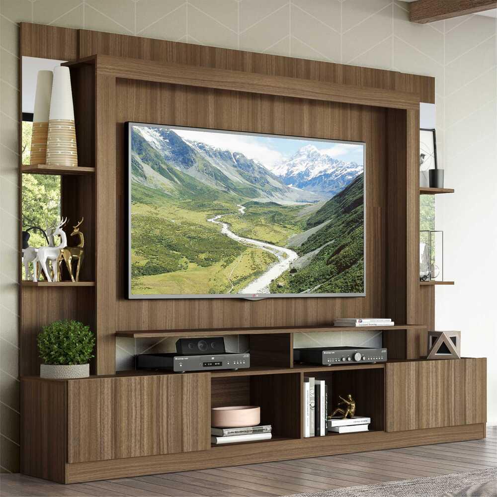 Rack c/ Painel TV 65" Prateleiras c/ Espelho Oslo Multimóveis Madeirado em Oferta na Shopee