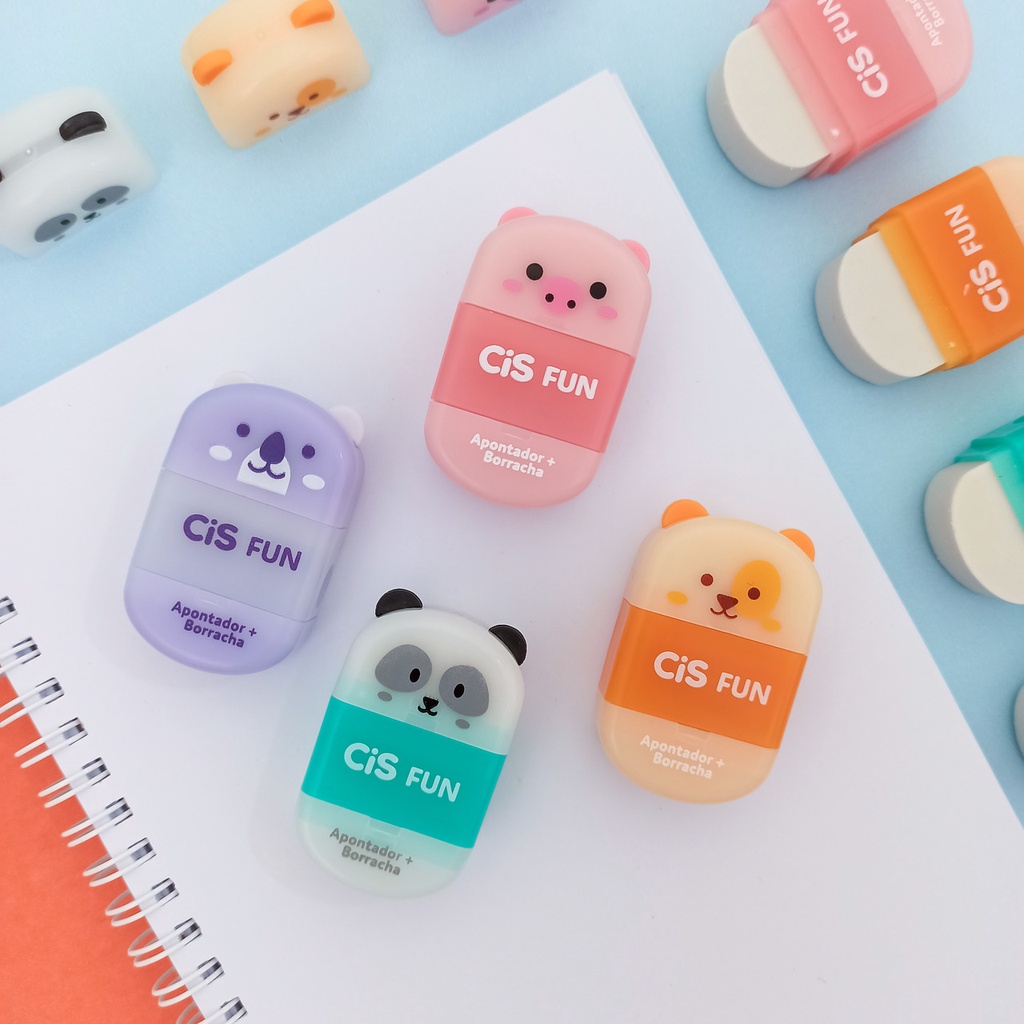 Apontador Fun com Depósito e Borracha Bichinhos - Cis em Oferta na Shopee