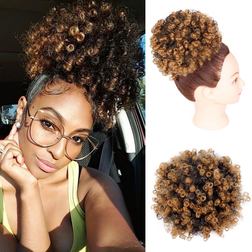 Rabo Cacheado Afro Puff Ombre Loiro 25cm - Fibra Orgânica Premium em Oferta na Shopee