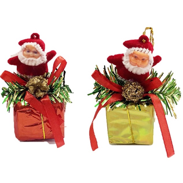 Enfeite Natalino Pendente Papai Noel Com Caixa De Presente 9cm Para Decorativo Árvore De Natal