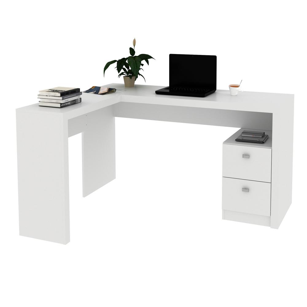 Escrivaninha/Mesa Escritório de Canto com 2 gavetas Multimóveis CR25032 Branca em Oferta na Shopee