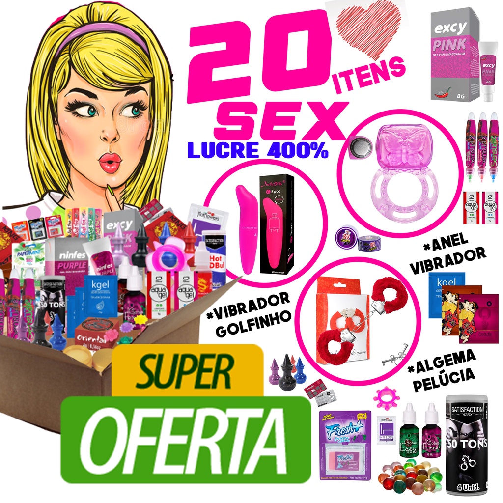 Kit Sex Shop 20 Produtos Eróticos Com Vibrador Ponto G Golfinho Algema Anel Revenda Atacado 1091