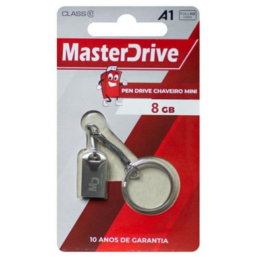 Mini Pendrive 8Gb MasterDrive tipo chaveiro original - 10 anos de Garantia