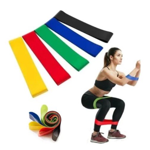 Kit 5 Faixas Elástica de Resistência Mini Band para Treino Yoga Pilates Academia Musculação