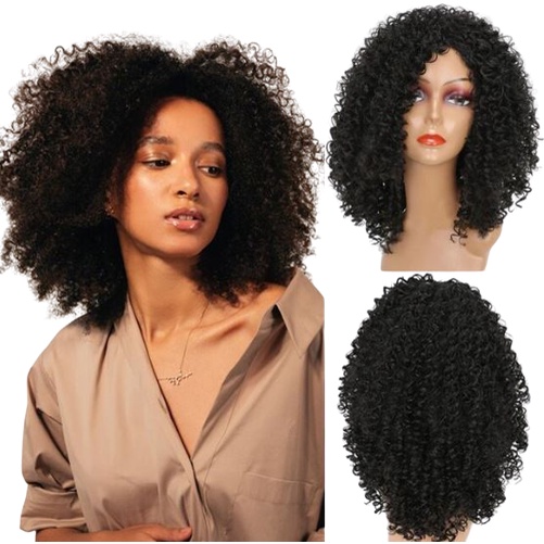 Peruca lace wig cacheada afro fibra futura 60cm preta em Oferta na Shopee