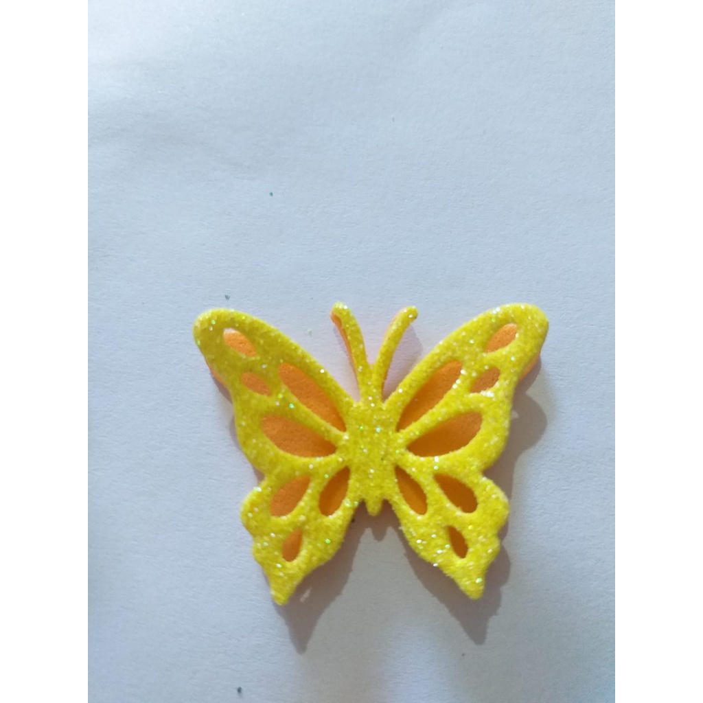 Borboleta Vazada Eva Glitter (emborrachado com brilho) Com Fundo  3,5 Cm Aplique para Bolo fake 25 e 50 Unidades