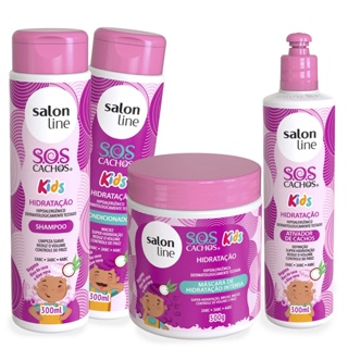 Kit Shampoo + Condicionador + Máscara + Ativador de Cachos SOS Cachos Kids Hidratação Salon Line