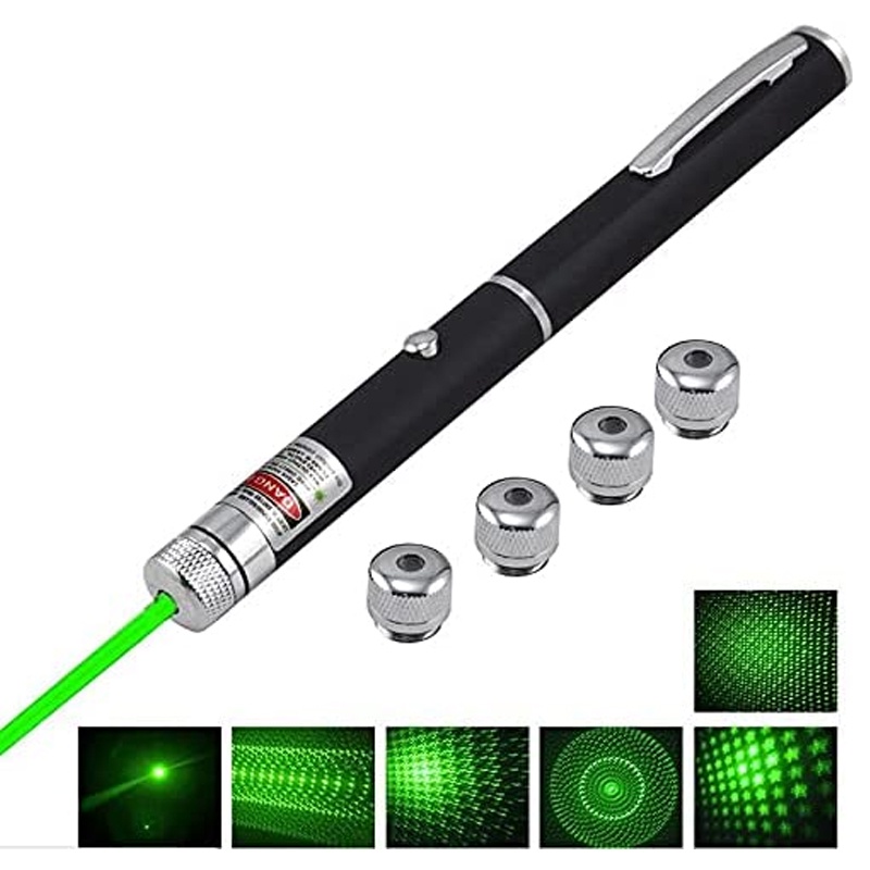 Caneta Laser Pointer Verde Green Longa Distancia 5 Pontas Efeitos Variados Pilhas Alcalinas Inclusas