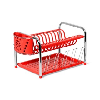 Escorredor De Pratos Inox Vermelho Com Porta Copos E Talheres Bancada Cozinha