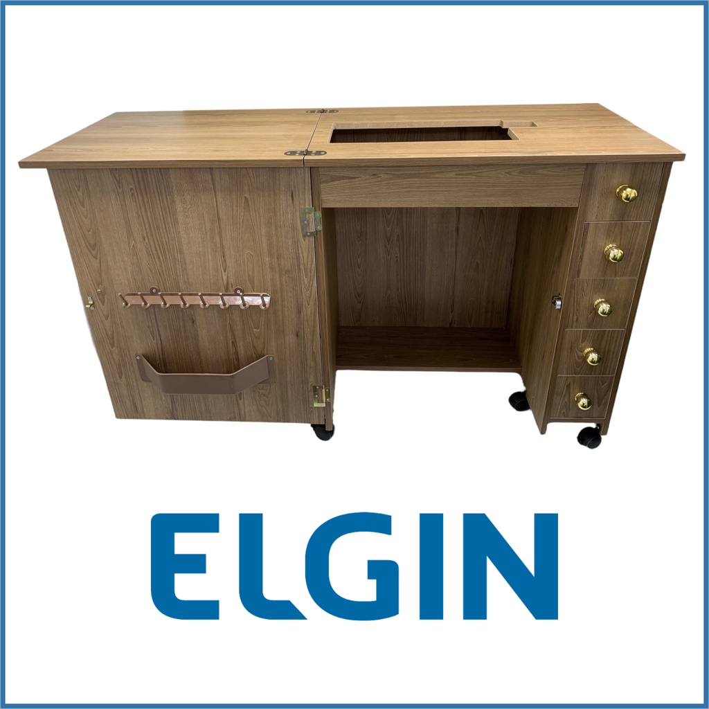 Gabinete Gaveteiro com 5 Gavetas Móvel Mesa Para Máquina De Costura Elgin Portátil (Braço Livre) - CEDRO