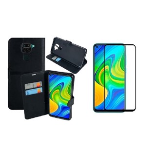 Capa Carteira + Pelicula Vidro 3D 9D Compativel Redmi Note 9 Couro Sintetico Celular note9 Capinha Case