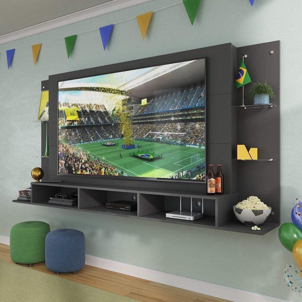 Painel TV 65" com Prateleiras de Vidro Brasil Plus Multimóveis BR3113 Preto - Home & Living