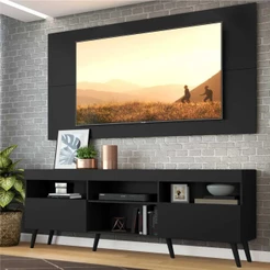 Rack c/ Painel e Suporte TV 65" e Pés Retrô Flórida Multimóveis Preto