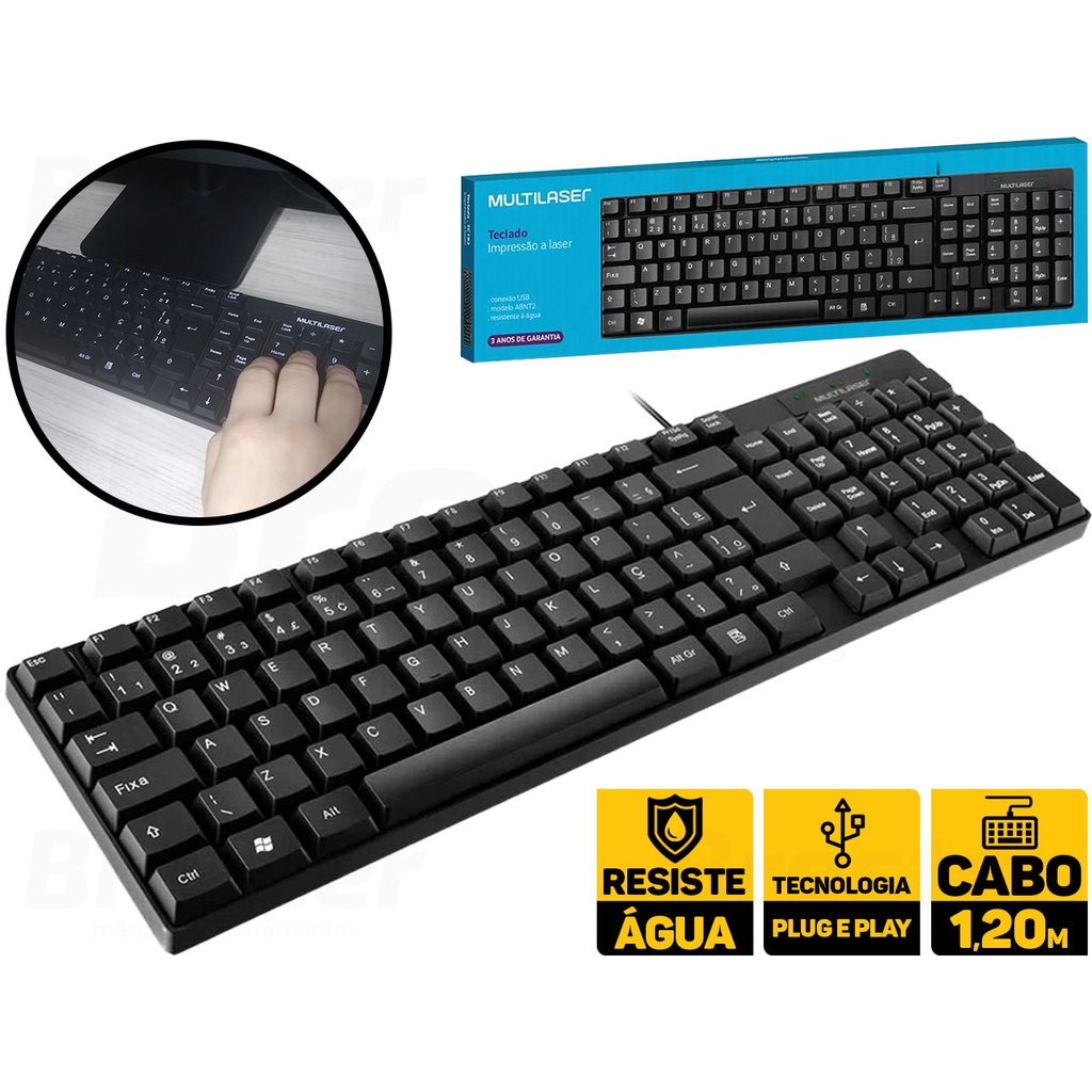 Teclado C Fio Compact USB 120cm Res Água PTO TC193