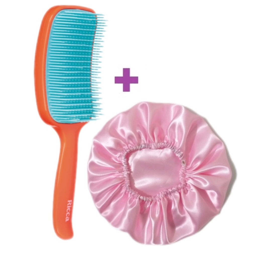 Kit  Escova Raquete + Um Touca Cetim em Oferta na Shopee