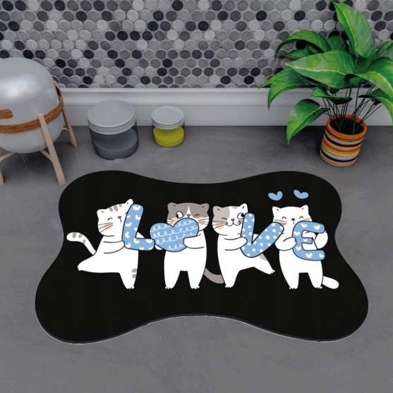 Tapete Pet Gatinho Love Para Comedouro Osso 46x30