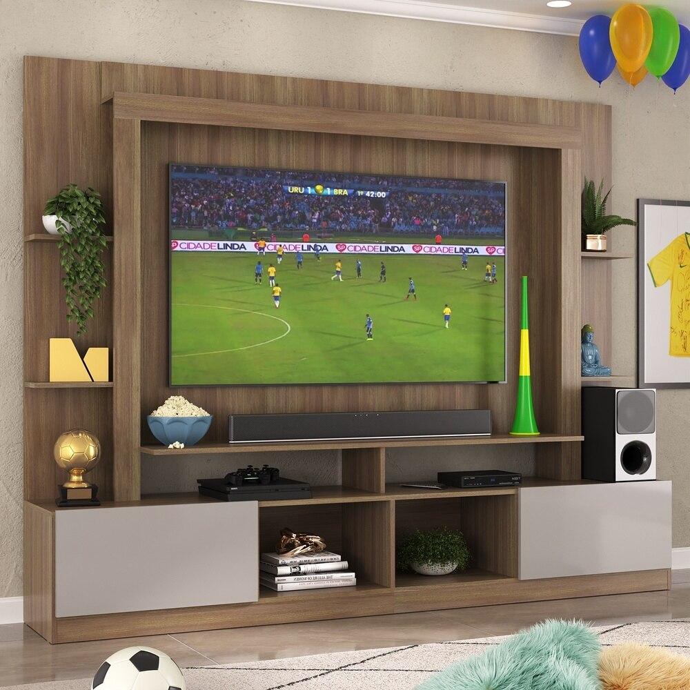 Rack Estante com Painel TV 65" e 2 portas Catar Multimóveis BR3395 Madeirado/Lacca Fumê em Oferta na Shopee