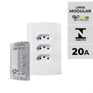 Tomada Tripla linha fácil 20A Modular Branca Pluzie 4x2