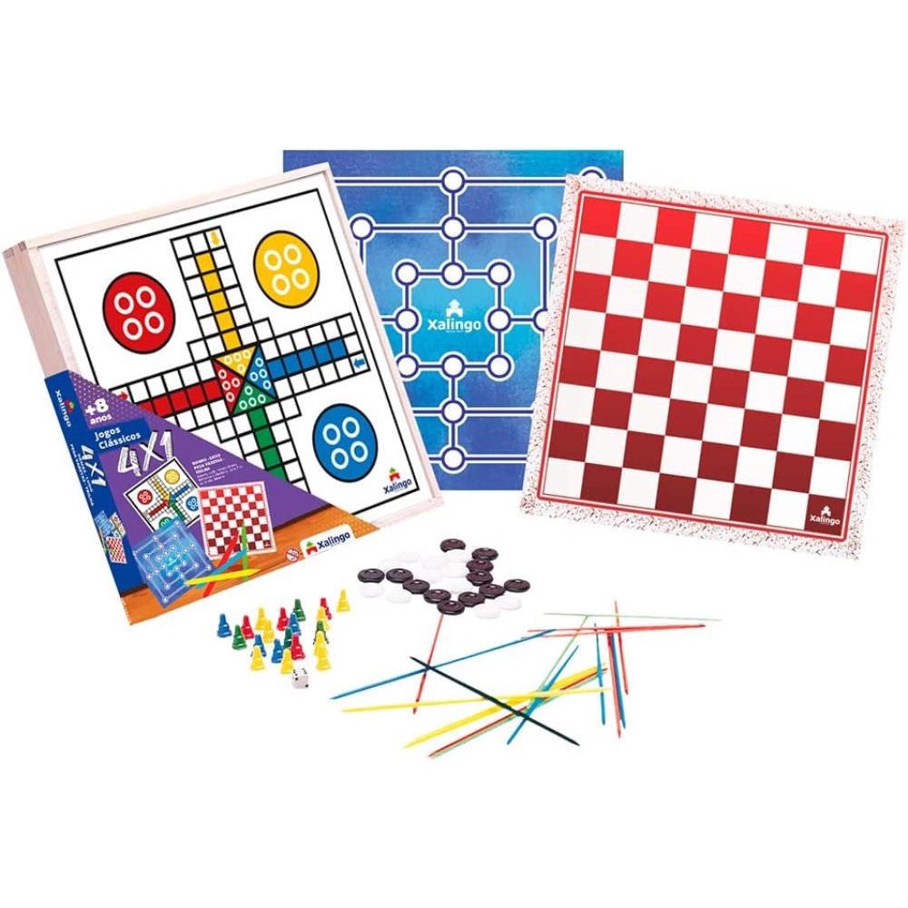Jogo 4X1 Damas Ludo Trilha E Pega Varetas - Xalingo