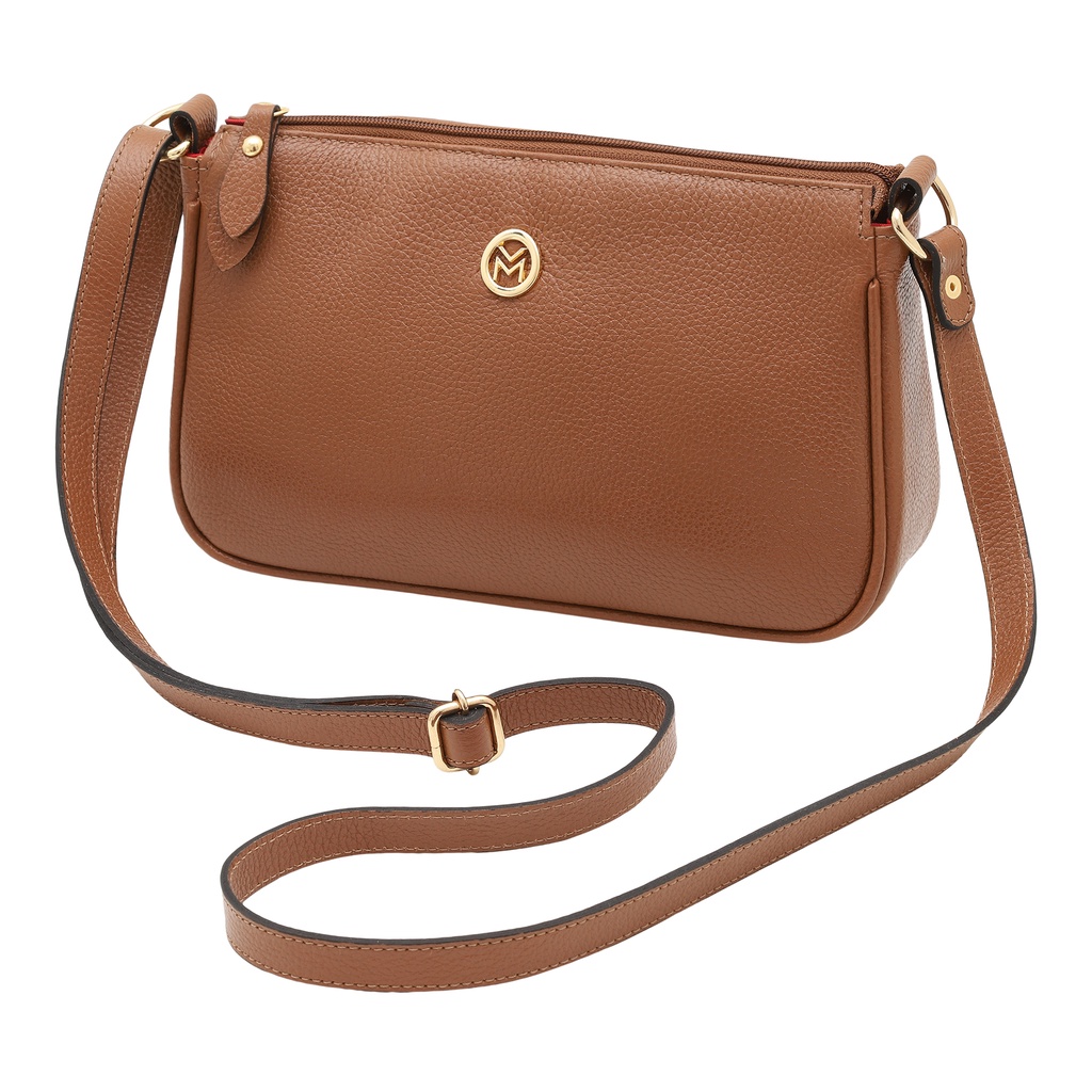 Bolsa Alça Transversal Feminina Couro Legítimo Fechamento Zíper 2030