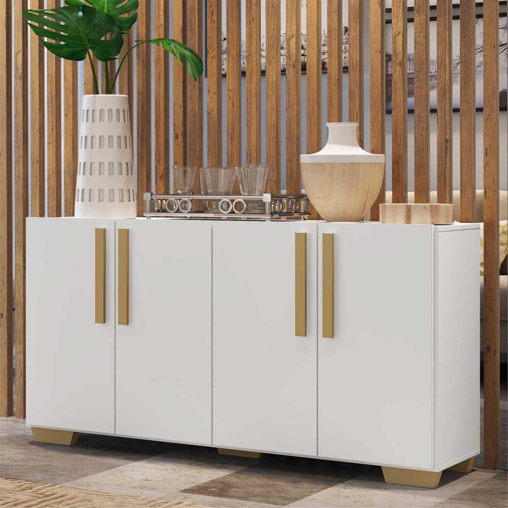 Aparador Buffet 4 Portas com Pés Quadrados Viena Multimóveis Branco/Natural em Oferta na Shopee