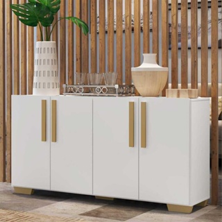 Aparador Buffet 4 Portas com Pés Quadrados Viena Multimóveis Branco/Natural em Oferta na Shopee