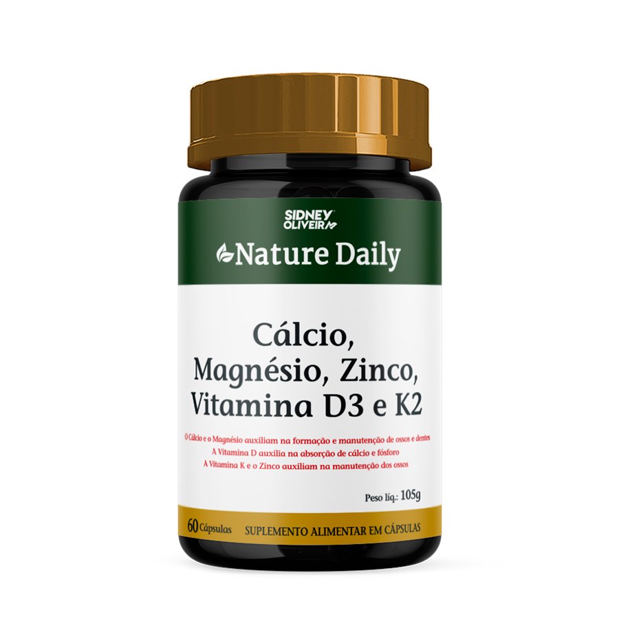 Cálcio, Magnésio, Zinco, Vitamina D3 e K2 60 Capsulas Nature Daily