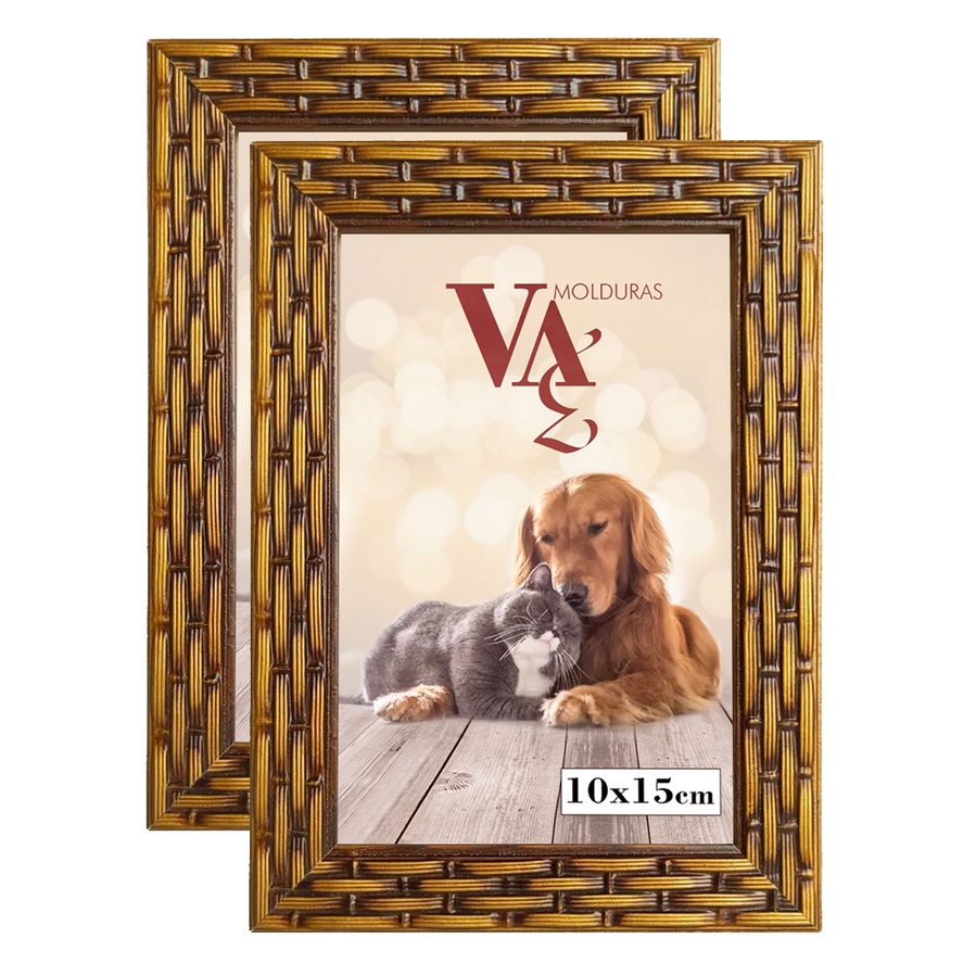 kit 2 porta retrato trançado dourado 10x15