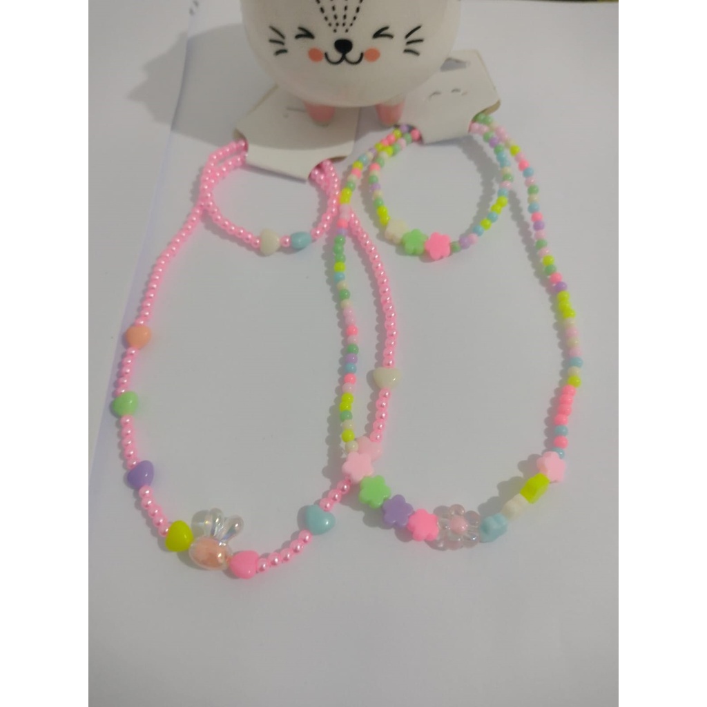Colar e Pulseira Infantil Conjunto Menina Miçanga Bijuteria Perola Criança