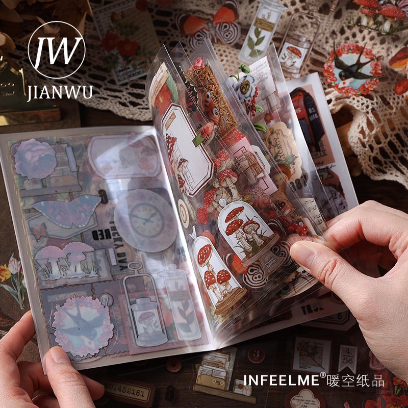 JIANWU 20 Folhas Vintage Art PET À Prova D'água Papelaria Adesivo Livro De Adesivos DIY Diário De Raspagem Material Kawaii em Oferta na Shopee