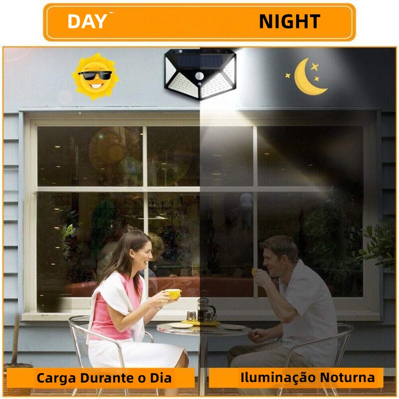 Luminária Refletor Solar Parede Led C/ Sensor Presença-dylan/BK-100 LED
