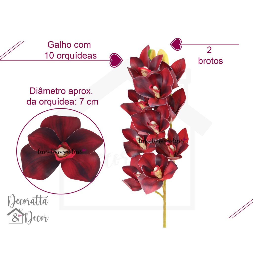 01 Galho de Orquídea Cymbidium Cimbidium Vermelha com 10 flores ideal para  Vaso Decoração Porta Guardanapo - Flor em Silicone 3d Toque Real | Shopee  Brasil