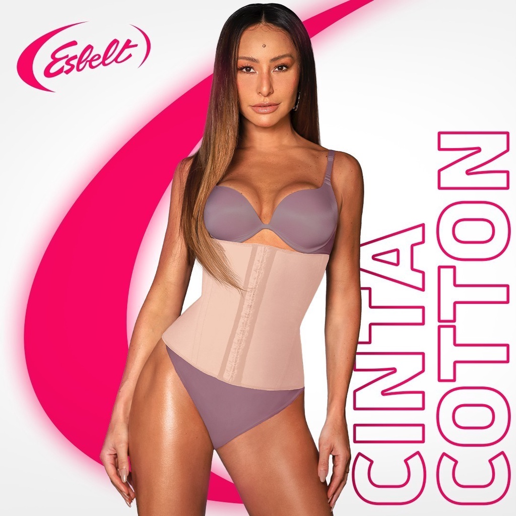 Cinta Modeladora ESBELT Feminina Emborrachada Cotton Ref 404 Modela Abdômen Cintura 4 Barbatanas - Original e NF