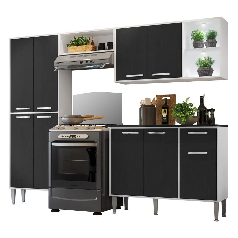Cozinha Completa Compacta c/ 2 Leds, Armário e Balcão c/ Tampo 4 pçs Xangai Multimóveis Branca/Preta em Oferta na Shopee