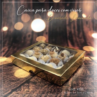 10 Caixas P/ 20 Doces C/Visor Ouro Laminada 19,5X16X3 Cm Kb5 (Kb) - Stationery