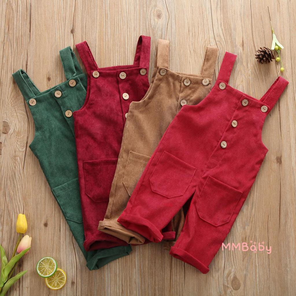 Mbaby-Toddler Bebê Veludo Suspensório Macacão Cor Sólida Bolsos Ajustáveis Primavera Outono Botão Calças Para Baixo