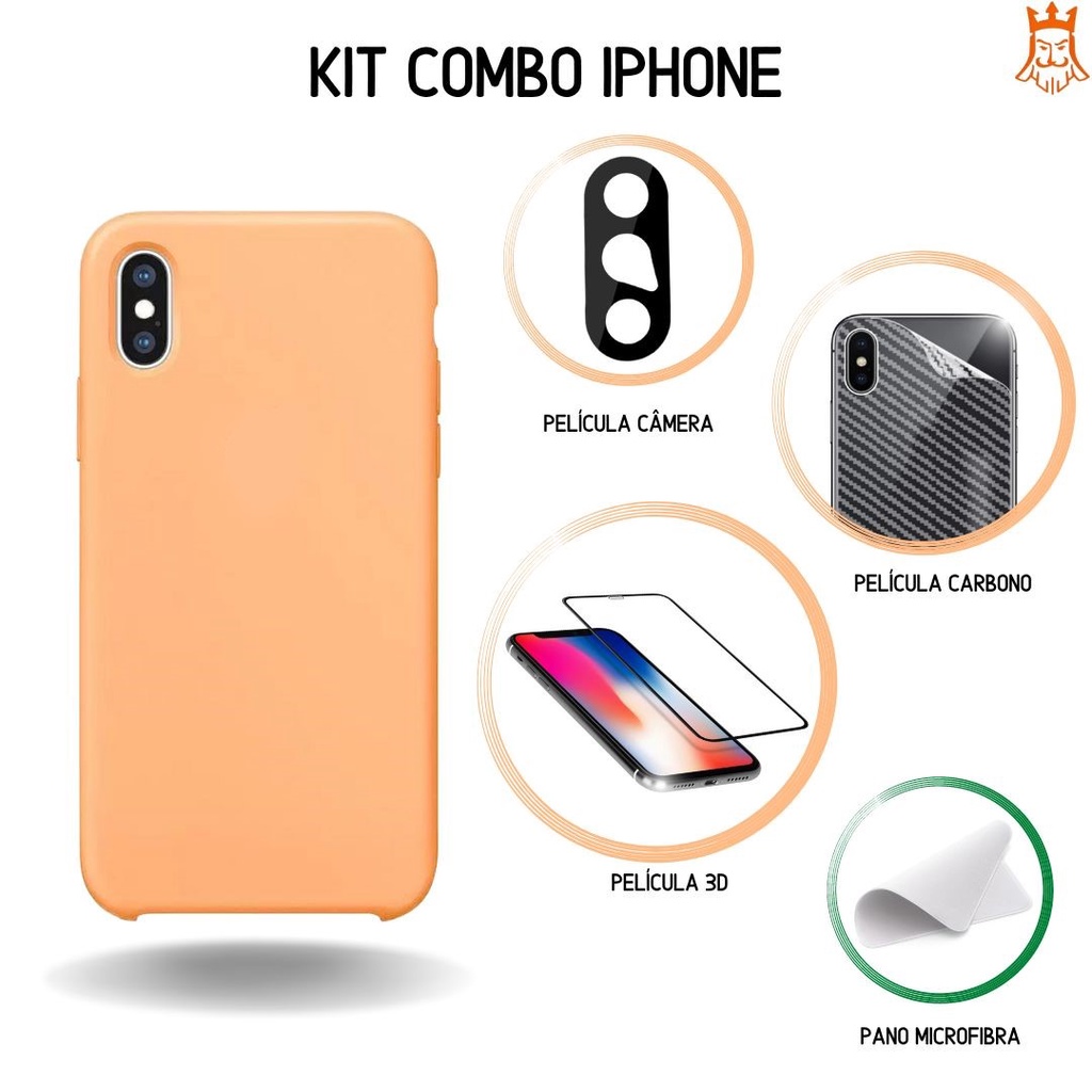 KIT IPHONE X / XS Película 3D Câmera e Carbono / Capa Case e Pano microfibra