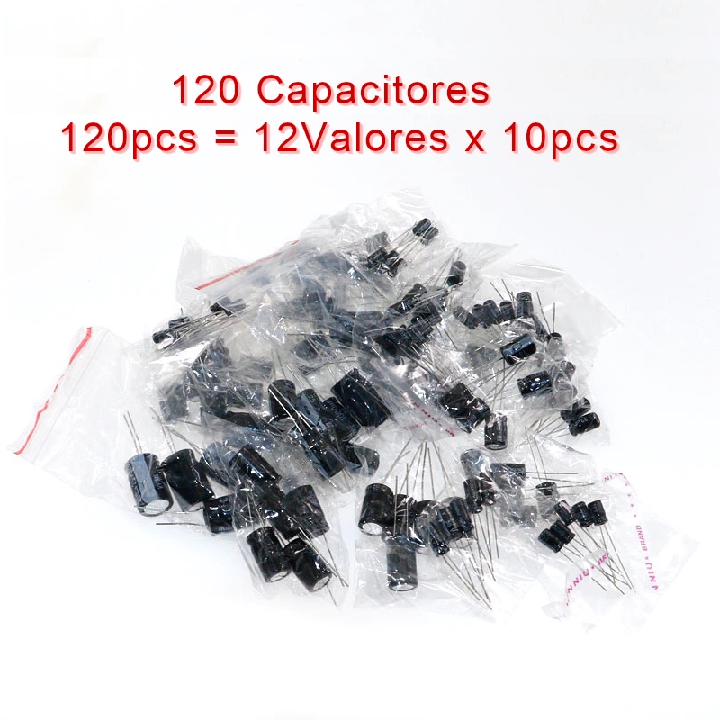 Kit 120 Capacitores Eletrolíticos de 12 Valores Diferentes sendo 10