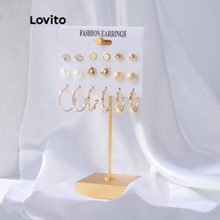 Lovito 9 Pçs Brinco Elegante de Borboleta com Glitter Strass e Pérolas com Pompom de Metal L34AD078 (Dourado)
