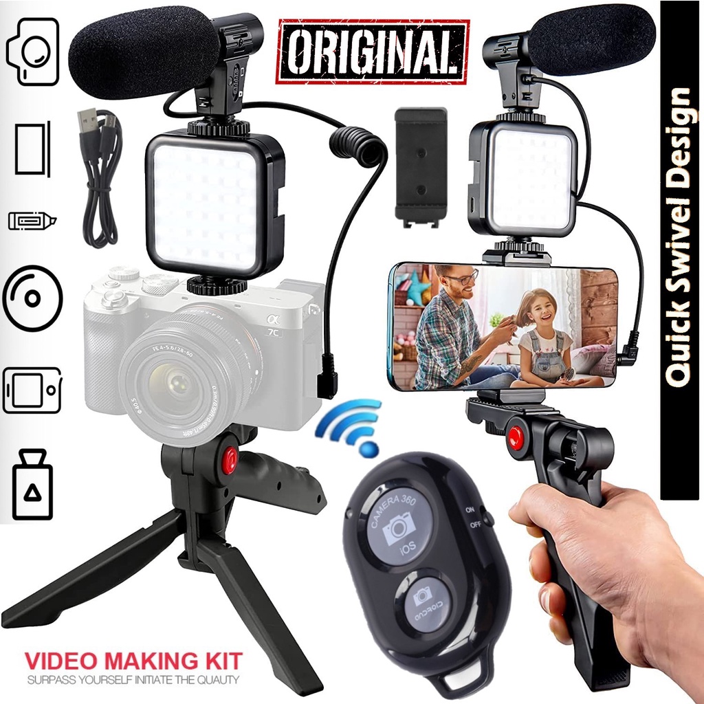 Estabilizador de Mão Suporte Celular Câmera Led Iluminação Microfone Profissional Tripé Vlog Gravação Vídeo Youtuber