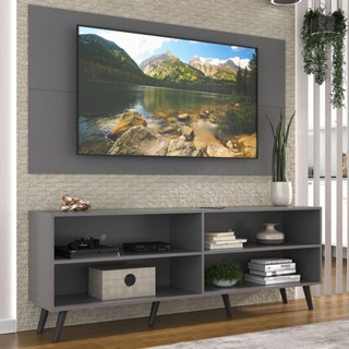 Rack com Painel e Suporte TV 65" Retrô Jazz Multimóveis MP1036 Grafite/Preto