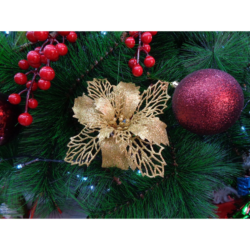 Flor De Natal com Glitter Artificial Bico Papagaio Para Enfeite Decoração Árvore de Natal