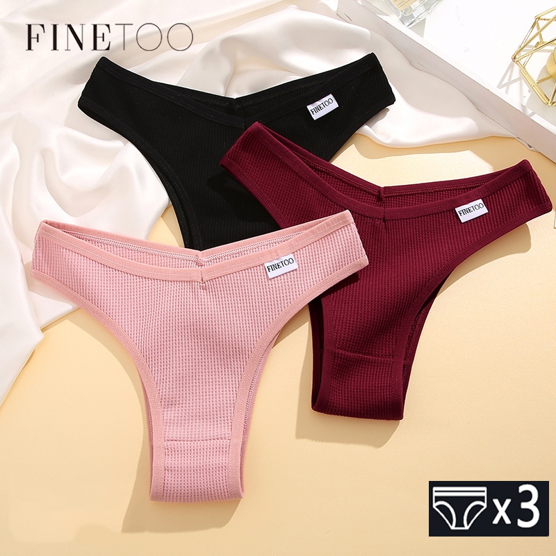FINETOO 3Pcs/Conjunto Calcinha Feminina De Algodão Brasileiro Estilo Waffle Roupa Íntima S-XL Confortável Lingerie Macia