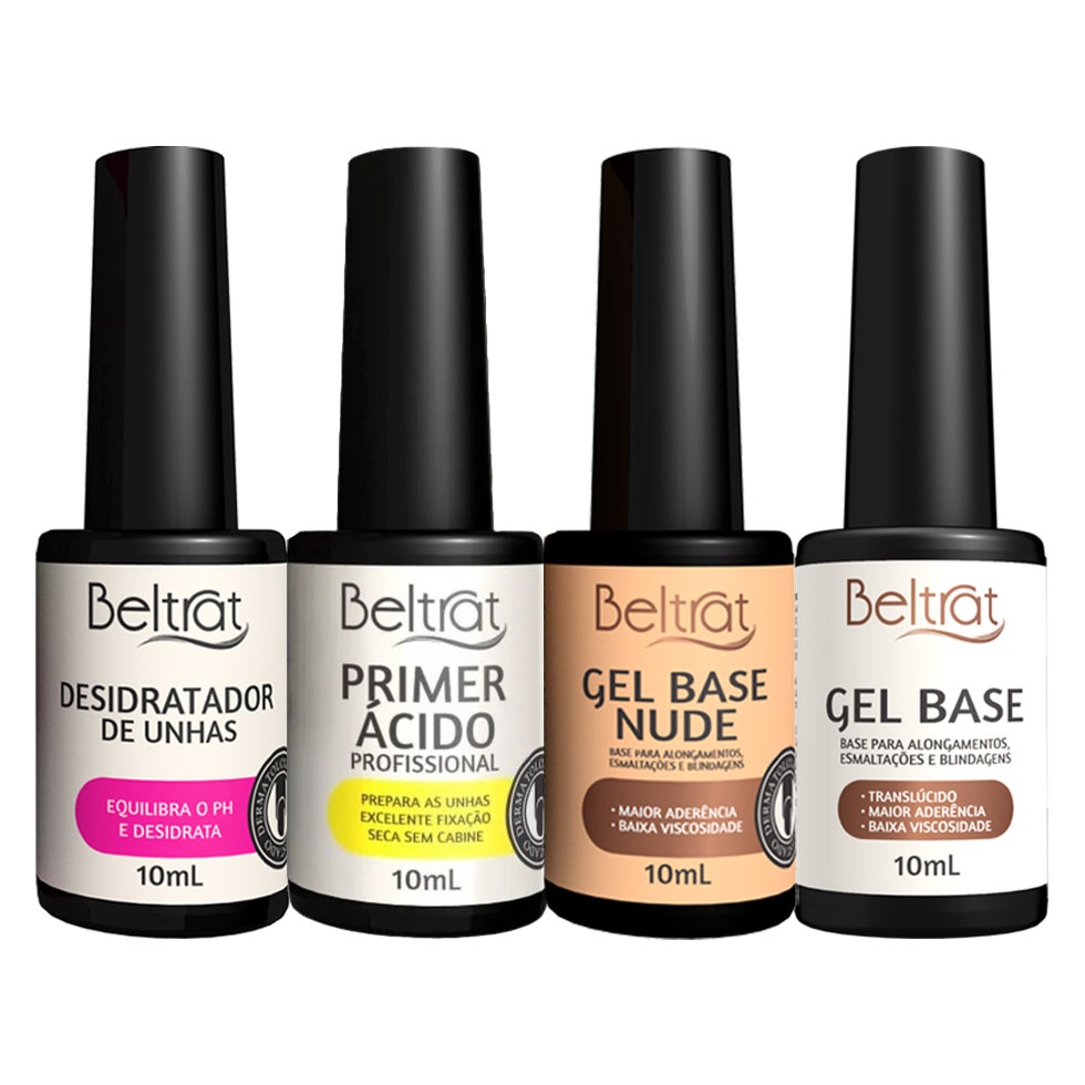 Kit Beltrat Gel Base + Primer Acido + Desidratador + Gel Capa Base Nude Camuflagem Das Unhas