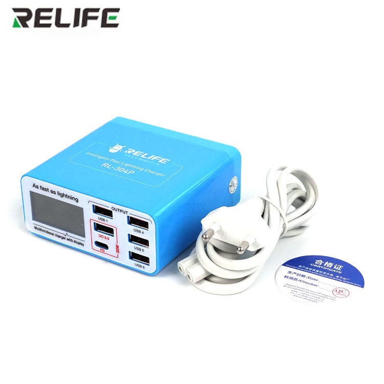 RELIFE RL-304P Smart 6-Port USB Display Digital Carregador De Iluminação PD3.0 + QC3.0 Para Todos Os Telefones Móveis E Suporte De Carregamento De Tablet