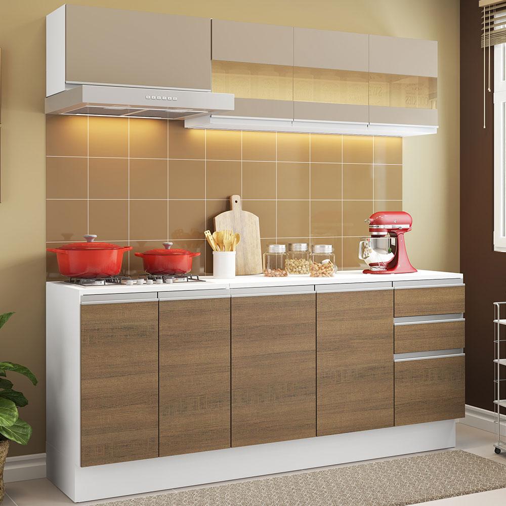 Armário de Cozinha Compacta 100% MDF 180 cm Branco/Rustic/Crema Smart Madesa 01 - Home & Living